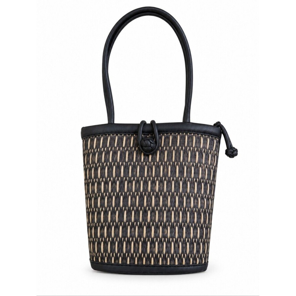 EUC Baskets of Cambodia natural straw Handbag shoulder bag, black tan
